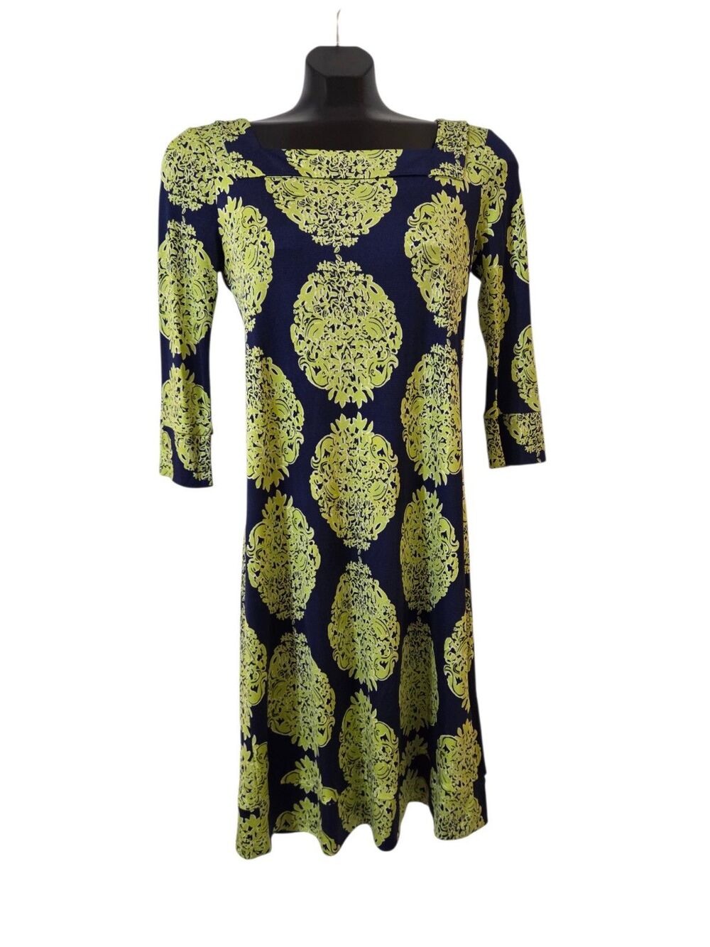 Lilly Pulitzer Newport Silk Dress Navy Green Reef Raf 3/4 Sleeve Size 4 J13.1